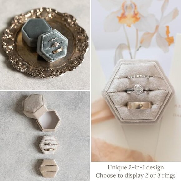 NIB! Velvet Ring Box Wedding Day | 2-in-1 Elegant Champagne Engagement Ring Box - Picture 4 of 14